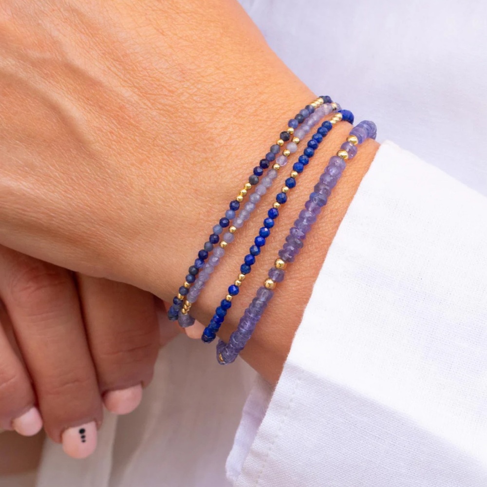 18k Gold Plated Lapis Beaded Bracelet. New. - Picture 2 of 9
